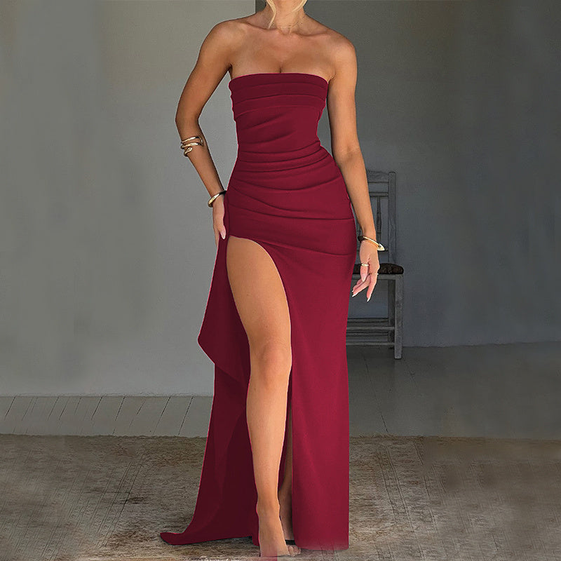 Sexy One-Shoulder Backless Satin Slit Dress for Women
