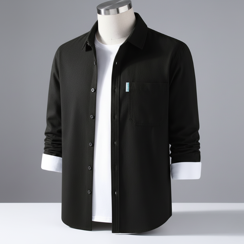 Men's Cotton Twill Overshirt - Minimalist Workshirt Jacket, Long Sleeve Button Down
