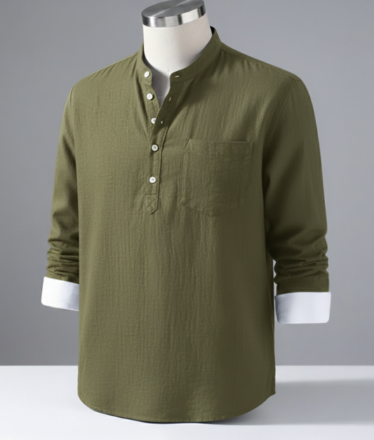 Enlision Men's Linen Solid Henley Shirts Casual Long Sleeve Summer Mao Classic Beach Shirt