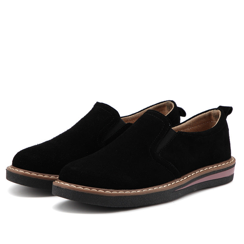 British Style Leather Shoes Women's Flat Bottom Pumps One Pedal Loafer