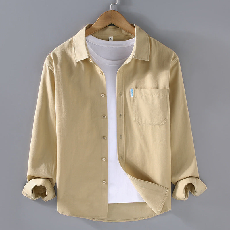 Men's Cotton Twill Overshirt - Minimalist Workshirt Jacket, Long Sleeve Button Down