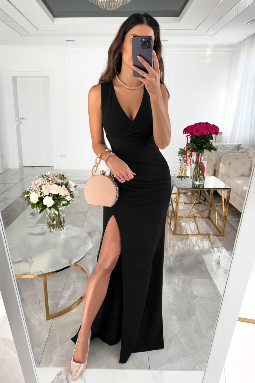 Elegant V-Neck Sleeveless High Slit Gown