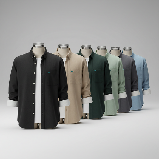 Men's Cotton Twill Overshirt - Minimalist Workshirt Jacket, Long Sleeve Button Down