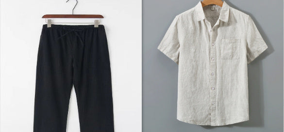 Summer New Casual Linen Shirt Men's Loose Standing Collar