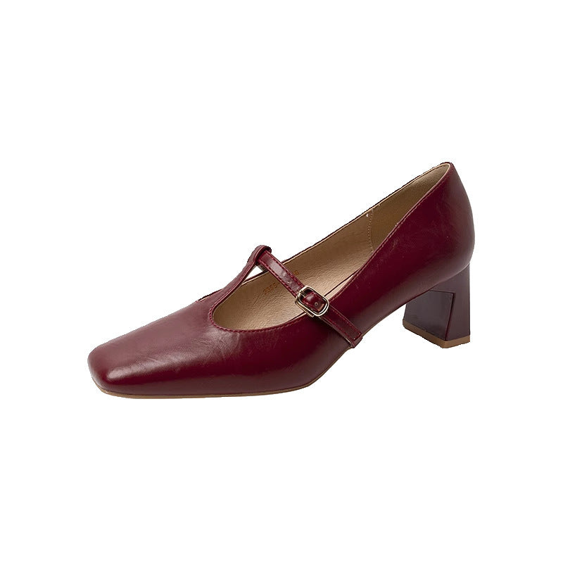Square Toe Low-cut Chunky Heel Mary Jane Shoes