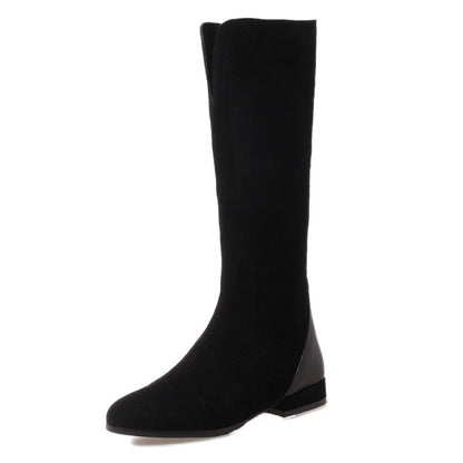 Women's New Leather Scrub Thick Heel High Boots