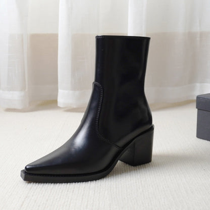 Autumn And Winter Genuine Leather Chunky Heel Martin Boots Ankle Boots