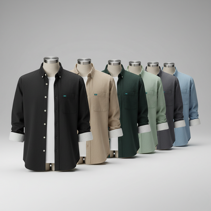 Men's Cotton Twill Overshirt - Minimalist Workshirt Jacket, Long Sleeve Button Down