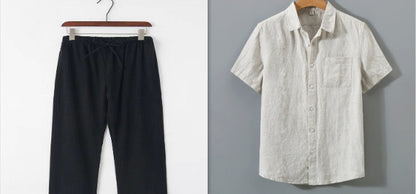 Summer New Casual Linen Shirt Men's Loose Standing Collar