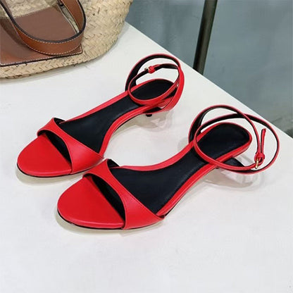 Women's Leather French-style Retro Open Toe Sandals With Kitten Heel