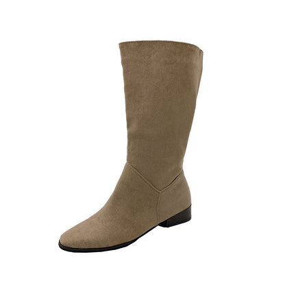 Pointed Toe Retro Middle Boots Simple Thick Heel Below The Knee