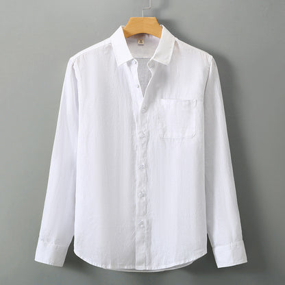 Summer New Casual Linen Shirt Men's Loose Standing Collar